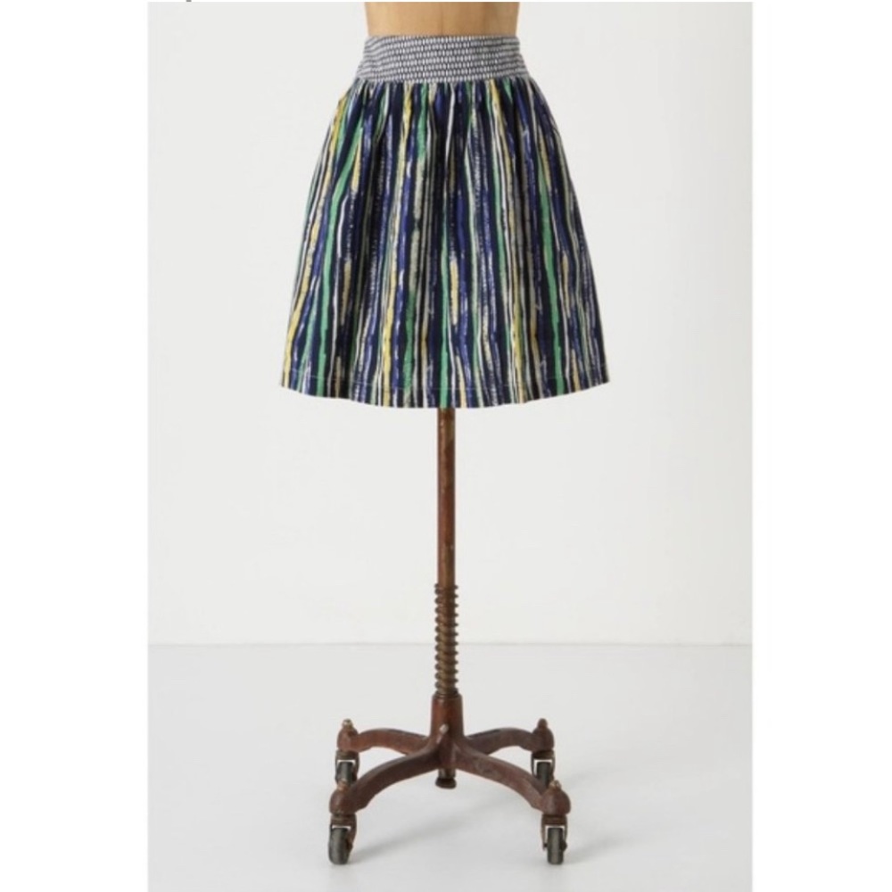 Anthropology Porridge Duo-Patterned Striped Multi Color Watercolor Skirt Size 2